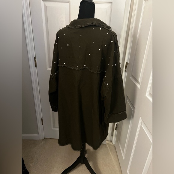 💕SHEIN Curve Size 4X Green Utility Jacket with Pearl Details, Plus Size - Picture 5 of 5